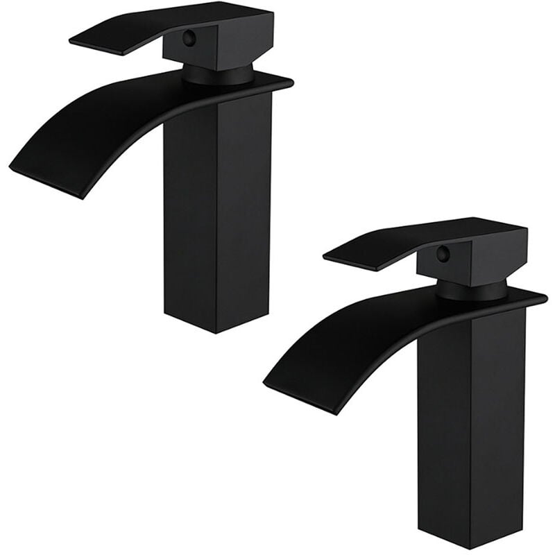 2x Robinet de salle de bain Mitigeur Lavabo en laiton finition peinture Noir cascade robinet d'evier salle de bains