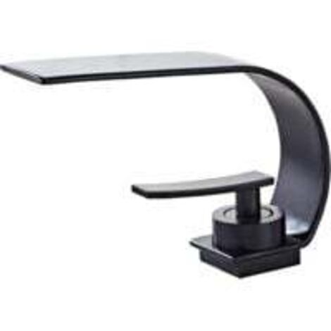 Robinet de salle de bain moderne noir à trou unique, robinet de vanité à valve en céramique en laiton à arc bas, robinet mélangeur d'eau chaude et froide à poignée unique 1 trou / 3 trous