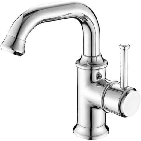 Robinet de salle de bain monotrou à montage sur plage, poignée unique, bec pivotant, pour lavabo, robinet d'eau chaude et à eau froide (argent, court)