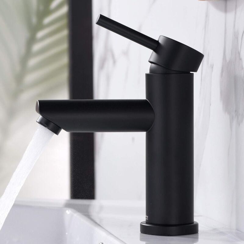 Robinet de salle de bain monotrou, mitigeur de lavabo en acier inoxydable noir mat, avec tuyau antidéflagrant de 80 cm.
