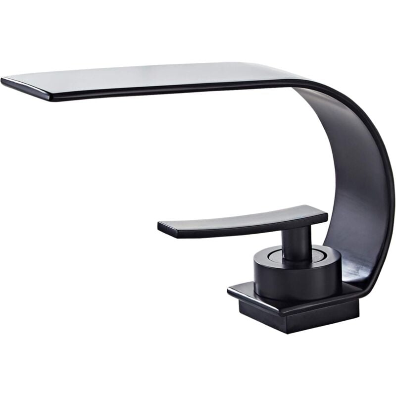 Sunxury - Robinet de salle de bain noir mat, robinet de salle de bain moderne monotrou, robinet de commode en laiton à faible arc en céramique,