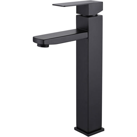 Robinet de salle de bain noir, mitigeur de lavabo carré, robinet d'eau chaude et froide, mitigeur de salle de bain en acier inoxydable (avec tuyau d'arrivée de 80 cm)