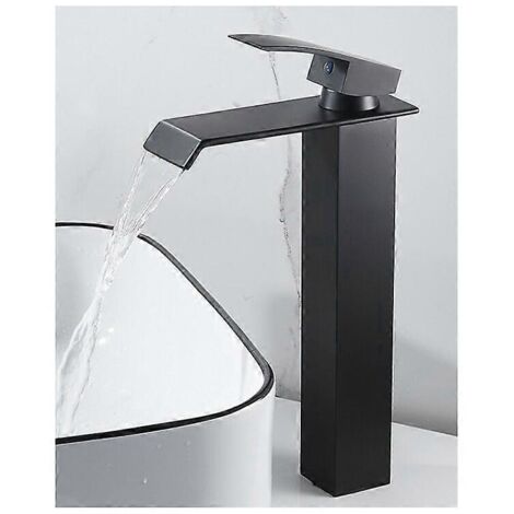 Robinet de salle de bain noir, mitigeur de lavabo haut, design moderne et créatif, robinet de lavabo monotrou, laiton pur, noir mat