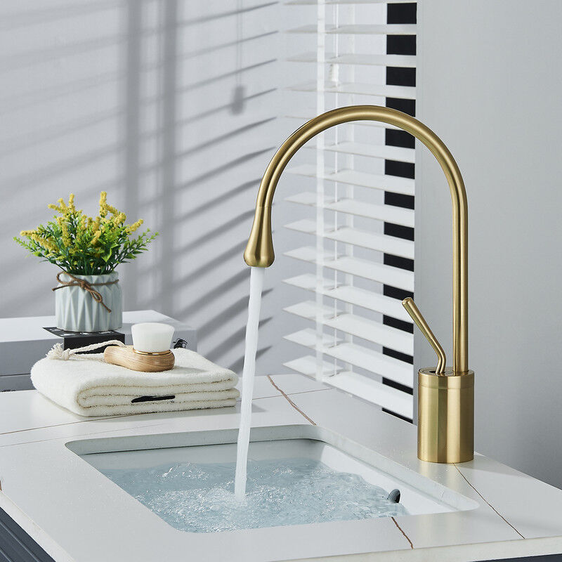 Suguword - Robinet de Lavabo Haut Doré, Mitigeur Vasque à Poser, Monocommande Mitigeur, Robinet Vasque Chaud et Froid Réglable, Robinetterie Salle de