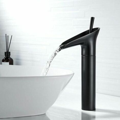Robinet de salle de bain noir, robinet cascade noir rétro mitigeur lavabo robinet de lavabo, laiton haut comptoir salle de bain robinet lavage à la main lavabo robinet lavabo lavabo