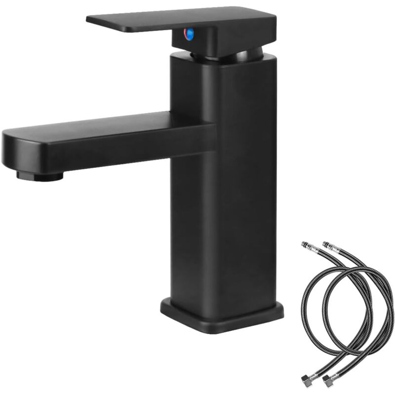 Robinet de salle de bain noir Robinet de lavabo haut en acier inoxydable cascade Noir Mat