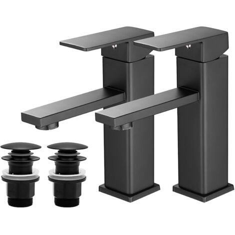 Robinet de salle de bain - Petit mitigeur monocommande - En acier inoxydable - Pour vasque de lavabo (2, noir avec bonde)