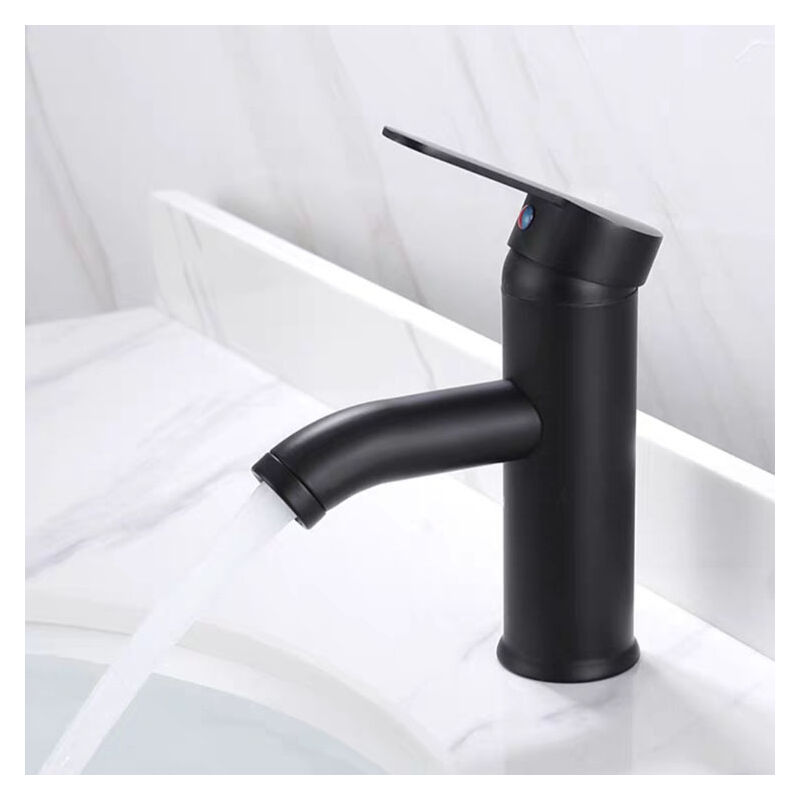 Robinet de salle de bain à poignée unique, style moderne, robinet à bec pivotant, robinet d'eau froide et chaude – Noir - RWPlomberie chauffage