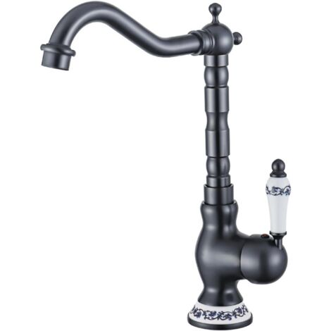 Robinet de salle de bain rétro, robinet de salle de bain en laiton antique, robinet de salle de bain pivotant à 360°, noir