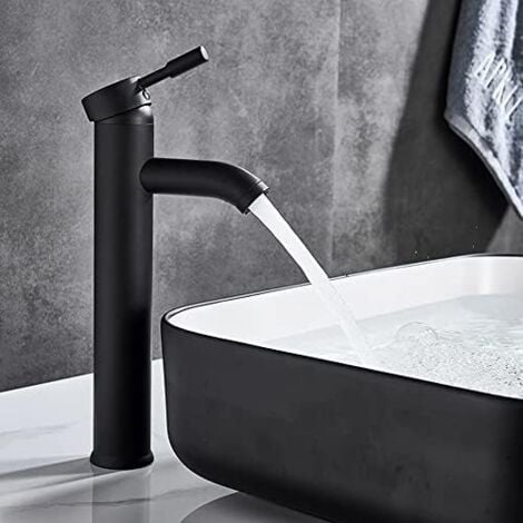 LARGEIGHT Robinet de Salle de Bain, Robinet de lavabo Noir, Robinet de Haute Qualité, Robinet lavabo Salle de Bain eau Froide et Chaude Disponible，Adapté pour un Diamètre Intérieur de 32 mm à 42 mm