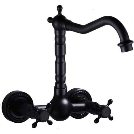 Robinet de salle de bain Robinet de style européen Robinet de baignoire chaud et froid en cuivre noir Robinet à double interrupteur réglable pour robinet chaud / froid de salle de bain (Taille : S)
