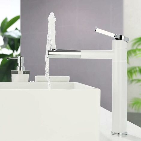 robinet de salle de bain Robinet Lavabo Salle de Bain Blanc 360 Pivotant Mitigeur évier en Laiton Monotrou pour Vasque Robinetterie Robinet Salle de Bain