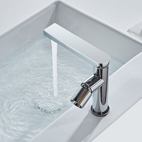 Robinet de salle de bain, robinet style minimaliste, robinet mitigeur lavabo à poignée unique, idéal pour les hôtels et les habitations (argent, profil bas)