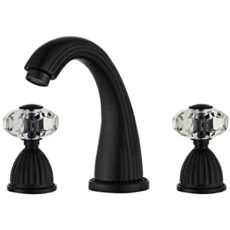 Robinet de salle de bain style vintage à deux poignées et trois trous, noir
