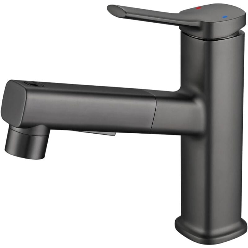 Robinet de salle de bain, trois modes d'eau (jet, jet, fontaine), pulvérisateur extractible (gris)