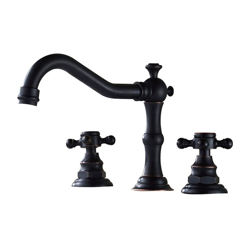 Robinet de salle de bains à 3 trous, robinet de lavabo de salle de bains en laiton Antique noir mat à double poignée, robinet de salle de bains