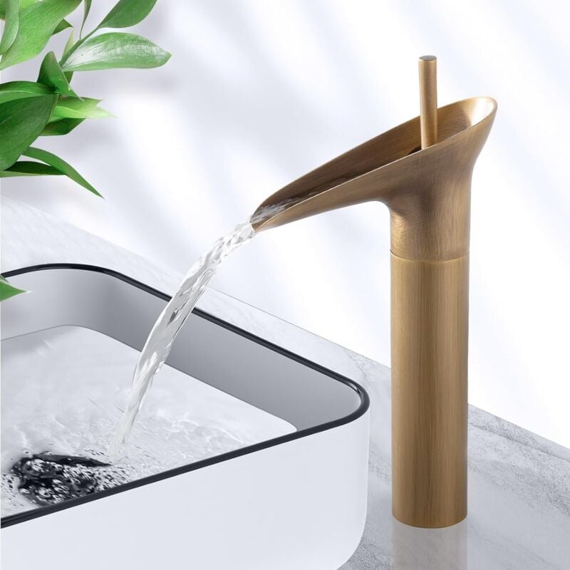 Robinet de Salle de Bains Antique Retro, Robinet Lavabo de Cascade, Mitigeur Monocommande avec Tuyaux, Robinets de Cuisine pour Salle de Bain, Chaude