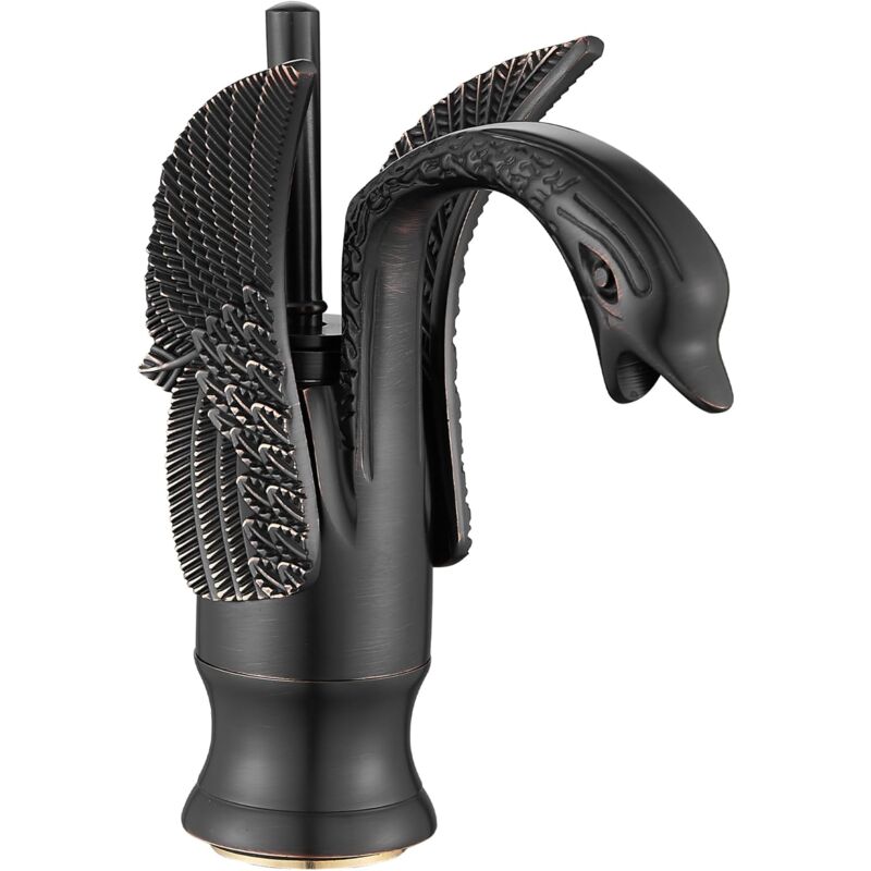 Sunxury - Robinet de salle de bains en Bronze frotté à l'huile, en forme de cygne, poignée unique, un trou, robinet de vanité de salle de bains,