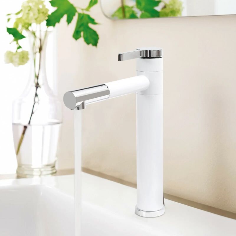 Gojoy - Robinet de salle de bains, Robinet de cuisine Rotation à 360 °, argent blanc 304, en acier inoxydable et en laiton, lavabo à levier unique