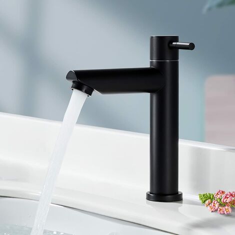 Robinet de Salle Eau Froide Uniquement Noir Mat Robinet Lavabo Robinet d'eau Froide en Acier Inoxydable Style Moderne, portée applicable(Salle de bain,Lavabo,Bassin,WC)