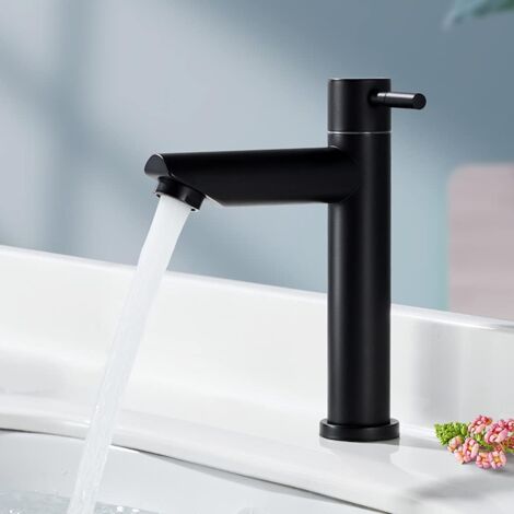 AAFGVC Robinet de Salle Eau Froide Uniquement Noir Mat Robinet Lavabo Robinet d'eau Froide en Acier Inoxydable Style Moderne, portée applicable(Salle de bain,Lavabo,Bassin,WC)