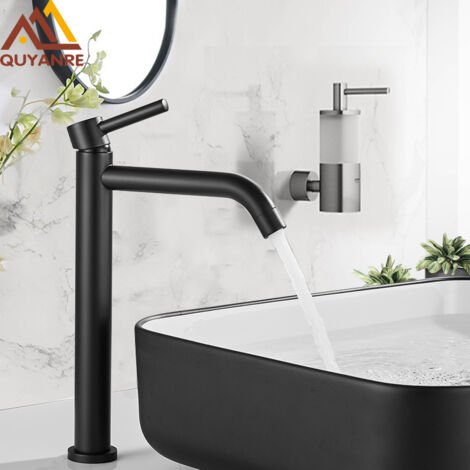 Robinet de vanité en chrome noir, grand lavabo mince, robinet de salle de bain, mitigeur d'eau chaude et froide, robinet de salle de bain grue d'évier