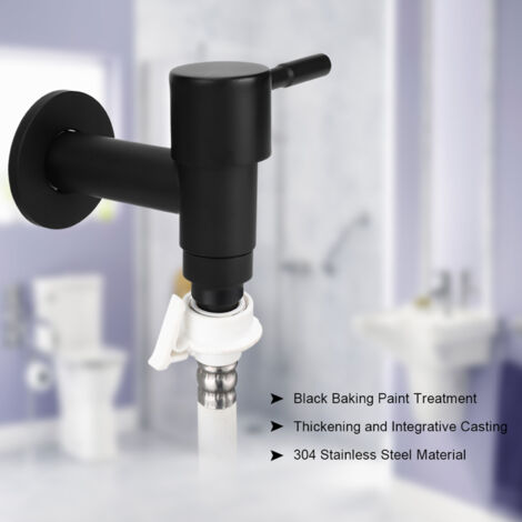 Robinet d'eau à raccordement rapide G1/2 en SUS304 Noir unique pour machine à laver - poignée ergonomique et durable
