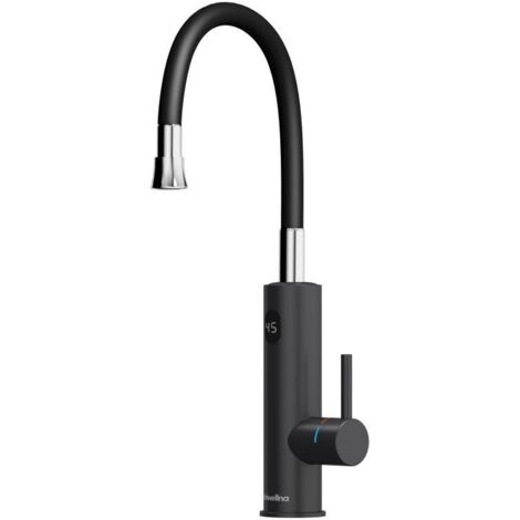 Robinet d'eau avec bec universel, robinet d'eau chaude instantanée 220 V, robinet chauffant électrique pour cuisine, robinets en acier inoxydable noir [Classe énergétique A]