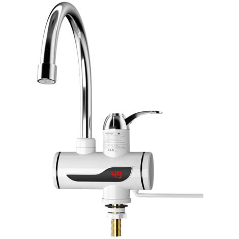 Robinet d'eau chaude electrique 3000W a chauffage rapide temperature de l'eau reglable de 30��C a 60��C instantane sans reservoir pour la cuisine Blanc