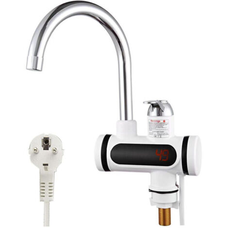 Robinet d'eau chaude instantané 220V 3000W - Chauffe-eau électrique instantané - Avec affichage numérique LED - Pour cuisine, salle de bain - En acier inoxydable