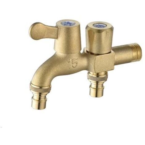 Robinet d'eau, cuivre pur, robinet pour machine à laver, ouverture rapide, double sortie d'eau, robinet pour balai, robinet pour piscine, robinet mural fileté.