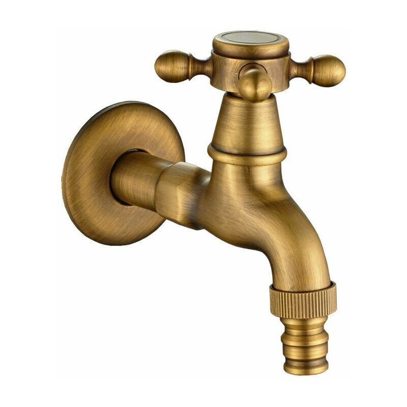 SNQ - Robinet d'eau en laiton antique, robinet d'eau froide simple de jardin décoratif extérieur, machine à laver vintage européenne, unique, montage