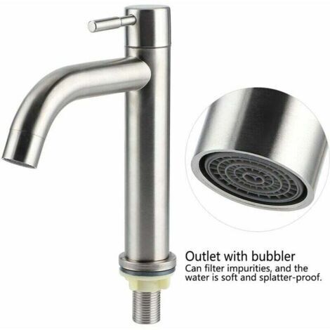 Robinet d'eau froide monotrou G1/2 en acier inoxydable brossé avec grand réservoir.