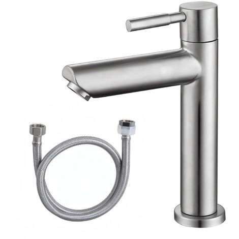 Robinet Deau Froide Robinet Mitigeur Salle de Bain Lave Main Eau Ffroide en Acier Inoxydable Adapté de Lavabo Salle Bain d'invités avec Tuyau en Acier Inoxydable
