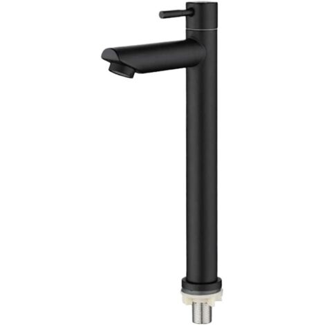 Robinet d'eau froide simple, acier inoxydable, noir, montage sur comptoir, robinet pour lavabo surélevé (bec droit - noir)