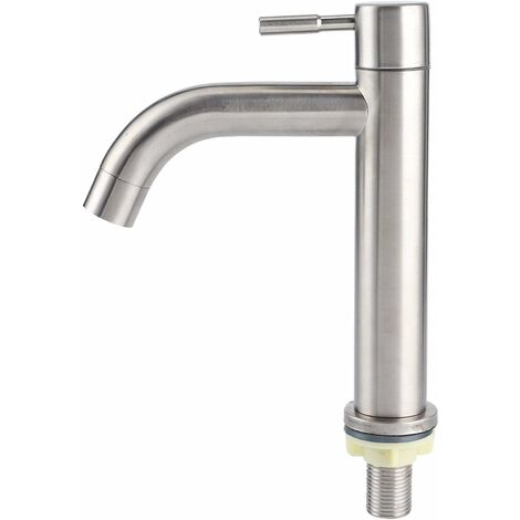 Robinet D'eau Froide Simple Brossé en Acier Inoxydable G1/2 avec Corps Haut Poignée Unique un Trou pour Lavabo(Type 1)