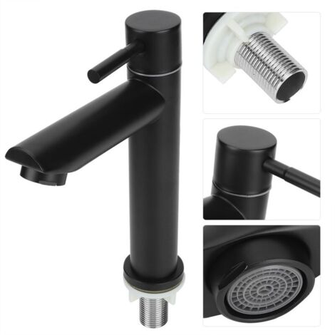 Robinet d'eau froide simple de lavabo en acier inoxydable G1/2 pouces, pour salle de bains et toilettes, Type droit noir (sans tuyau)