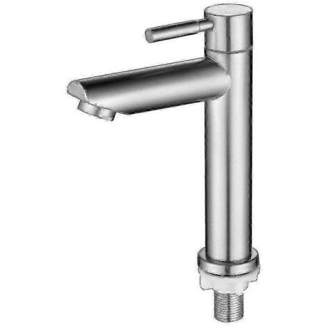 Robinet d'eau froide simple en acier inoxydable pour lavabo, couleur argent