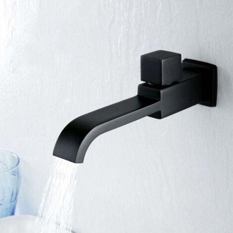 Robinet d'eau froide simple mural, robinet de lavabo noir mat, robinet de lavabo en laiton, robinet d'eau froide à filetage G1/2, accessoires de salle de bain