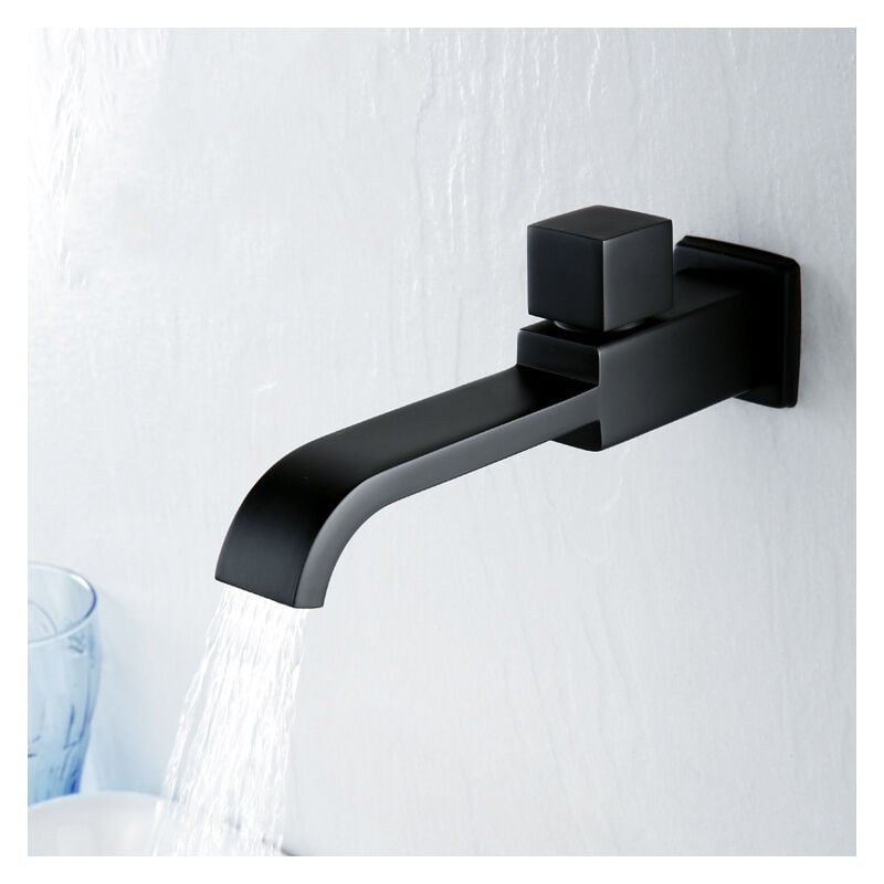 Robinet d'eau froide simple mural, robinet de lavabo noir mat, robinet de lavabo en laiton, robinet d'eau froide à filetage G1/2, accessoires de