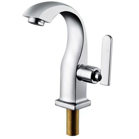 Robinet d'eau froide unique Chrome Salle de bain Lavabo Robinet Cuivre Levier unique Bec Bassin Bain Robinet d'eau froide Maison Jardin Accessoires