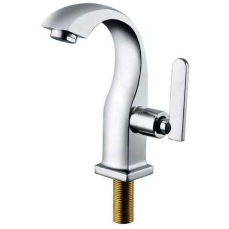 Robinet d'eau froide unique Chrome Salle de bain Lavabo Robinet Cuivre Levier unique Bec Bassin Bain Robinet d'eau froide Maison Jardin Accessoires