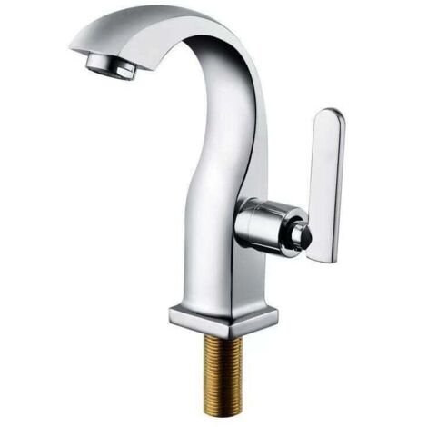 Robinet d'eau froide unique Chrome Salle de bain Lavabo Robinet Cuivre Levier unique Bec Bassin Bain Robinet d'eau froide Maison Jardin Accessoires