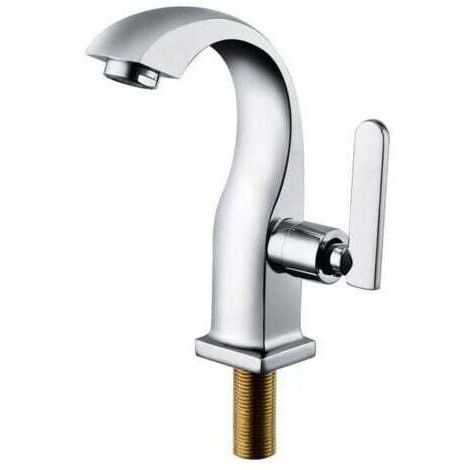 Robinet d'eau froide unique Chrome Salle de bain Lavabo Robinet Cuivre Levier unique Bec Bassin Bain Robinet d'eau froide Maison Jardin Accessoires