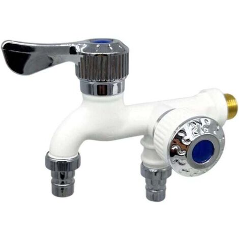 Robinet d'eau multifonction 2 en 1 avec deux vannes, Mitigeur de lavabo, robinet inverseur et séparateur - Blanc