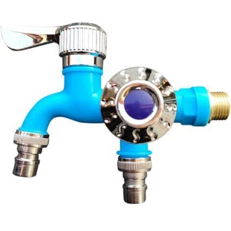 Robinet d'eau multifonction 2 en 1 avec deux vannes, Mitigeur de lavabo, robinet inverseur et séparateur - Bleu