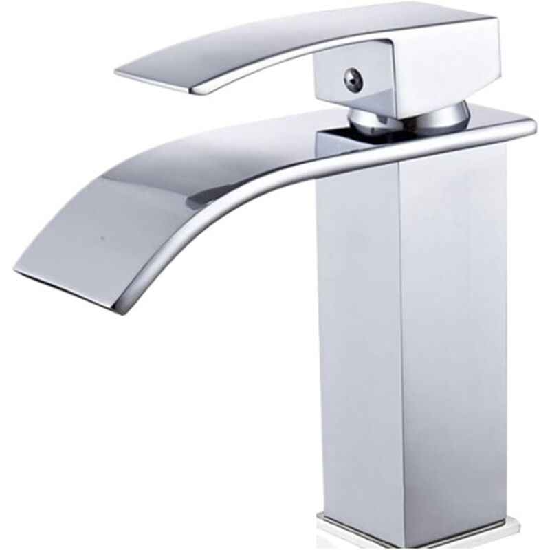 Argent, robinet d'évier cascade, montage sur comptoir, mélangeur d'eau chaude et froide, robinet monotrou à levier unique