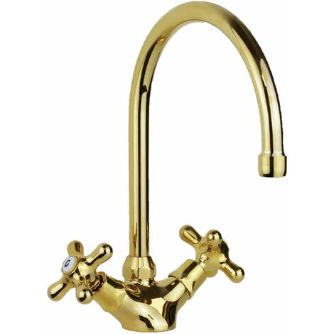 Robinet d'évier de cuisine à double levier avec bec pivotant couleur or Paffoni Iris IRV180GF Or - Iris