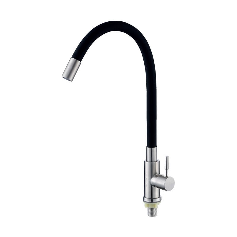 Cyslmuk - Robinet d'évier de cuisine à tube noir en acier inoxydable 304, robinet d'évier rotatif universel à refroidissement unique