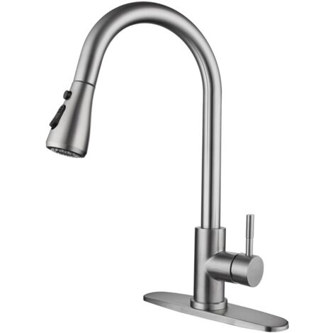 Robinet d'évier de cuisine, Acier inoxydable, Argent